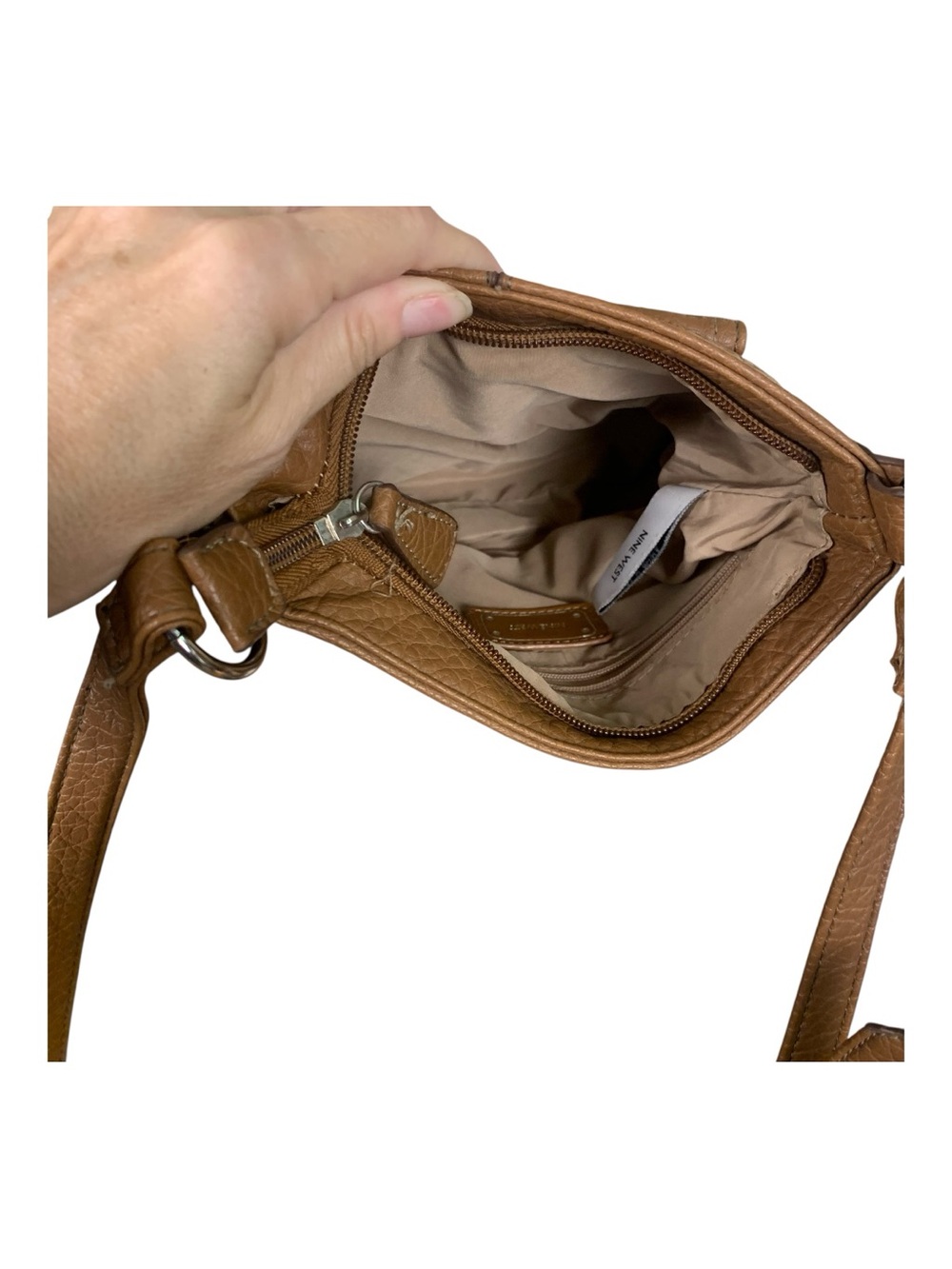 Nine West Tan Faux Leather Crossbody‎ Bag Adjustable Strap Travel Errands - Picture 5 of 9